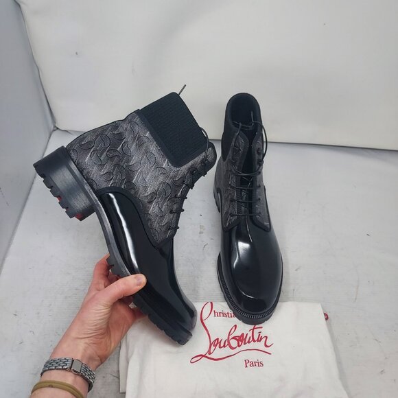 Christian Louboutin Black CL Logo Lace Up Boot - Picture 1 of 10